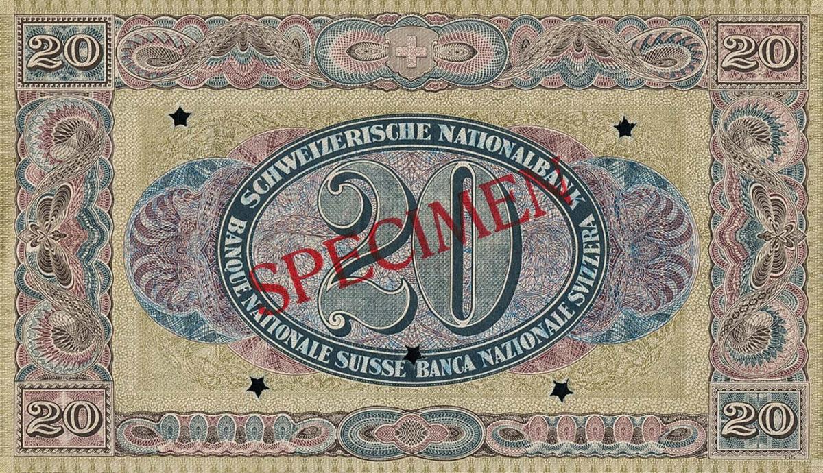Back of Switzerland p27s: 20 Franken from 1922