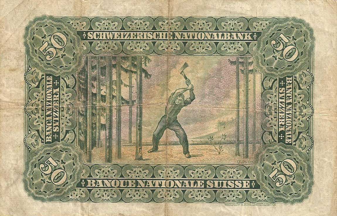 Back of Switzerland p34a: 50 Franken from 1924