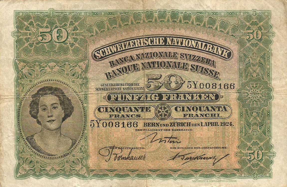 Front of Switzerland p34a: 50 Franken from 1924
