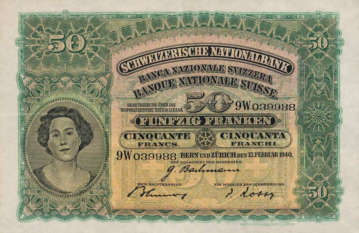 Front of Switzerland p34k: 50 Franken from 1940
