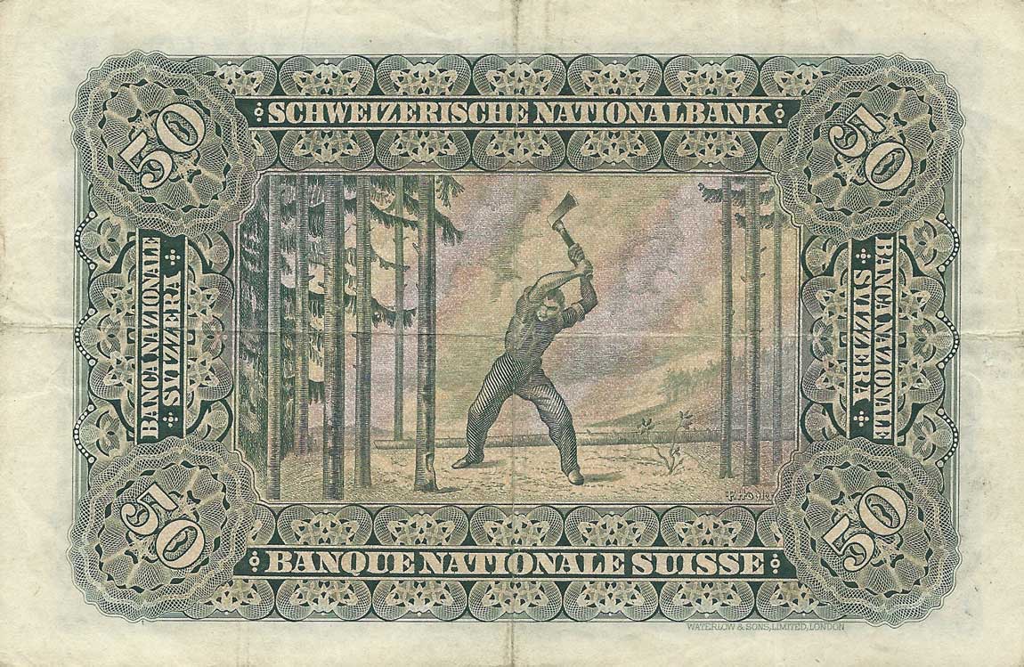 Back of Switzerland p34l: 50 Franken from 1941