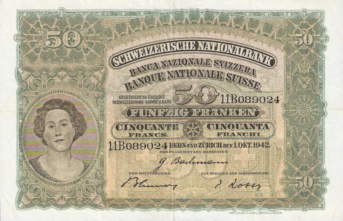 Front of Switzerland p34m: 50 Franken from 1942