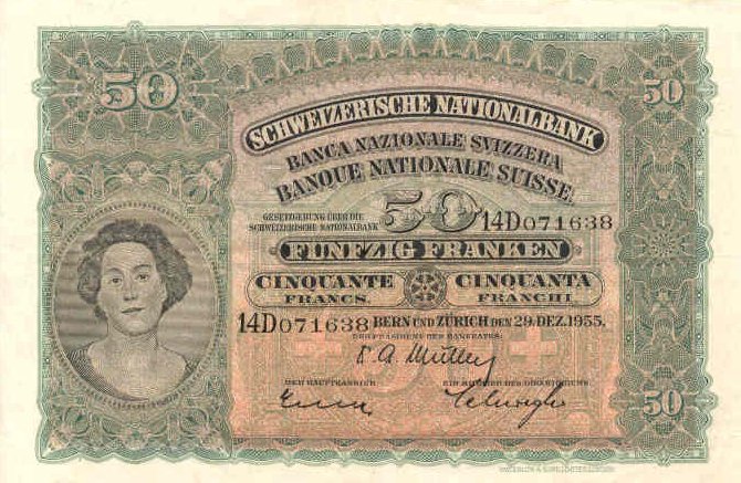 Front of Switzerland p34q: 50 Franken from 1955