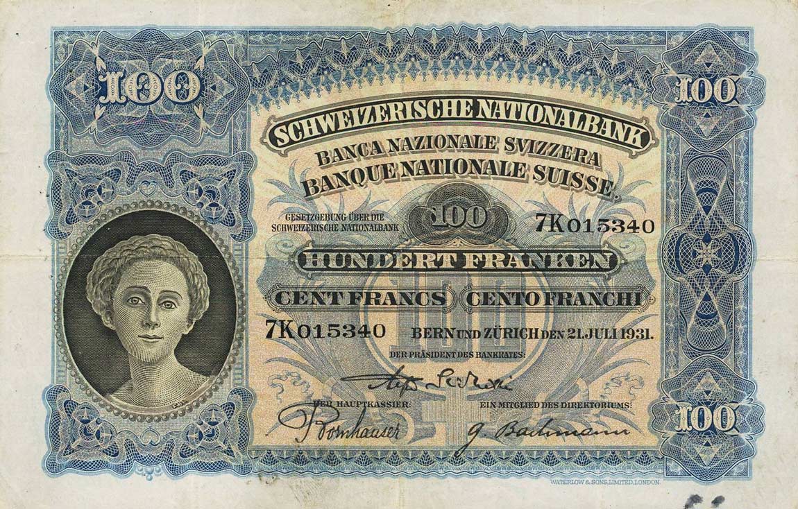 Front of Switzerland p35g: 100 Franken from 1931