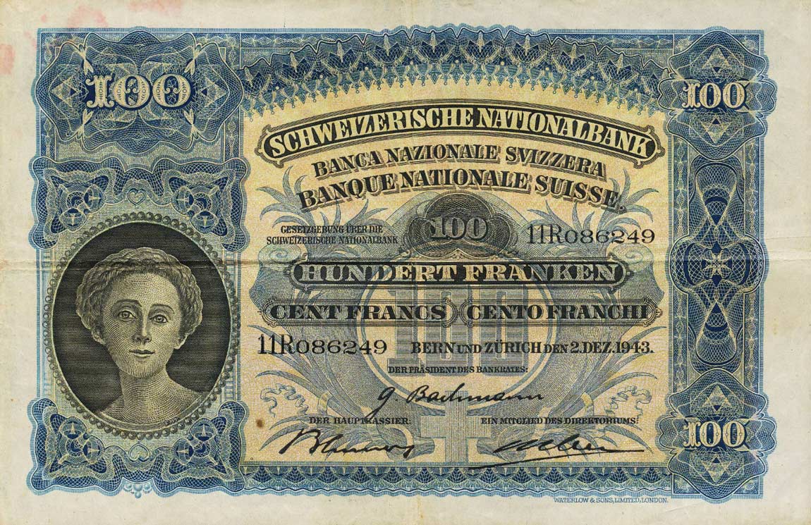 Front of Switzerland p35q: 100 Franken from 1943