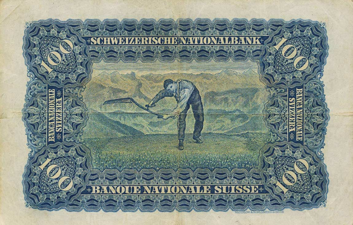 Back of Switzerland p35r: 100 Franken from 1944