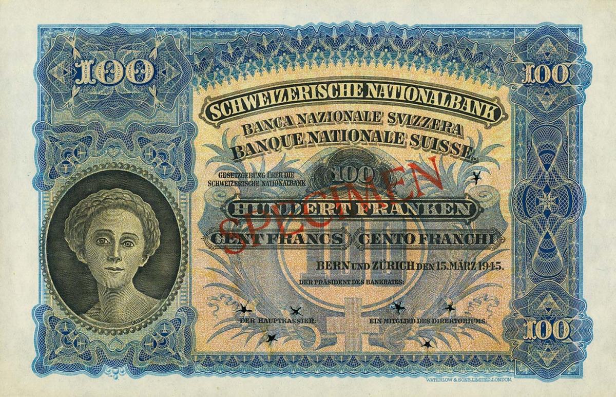 Front of Switzerland p35s1: 100 Franken from 1924