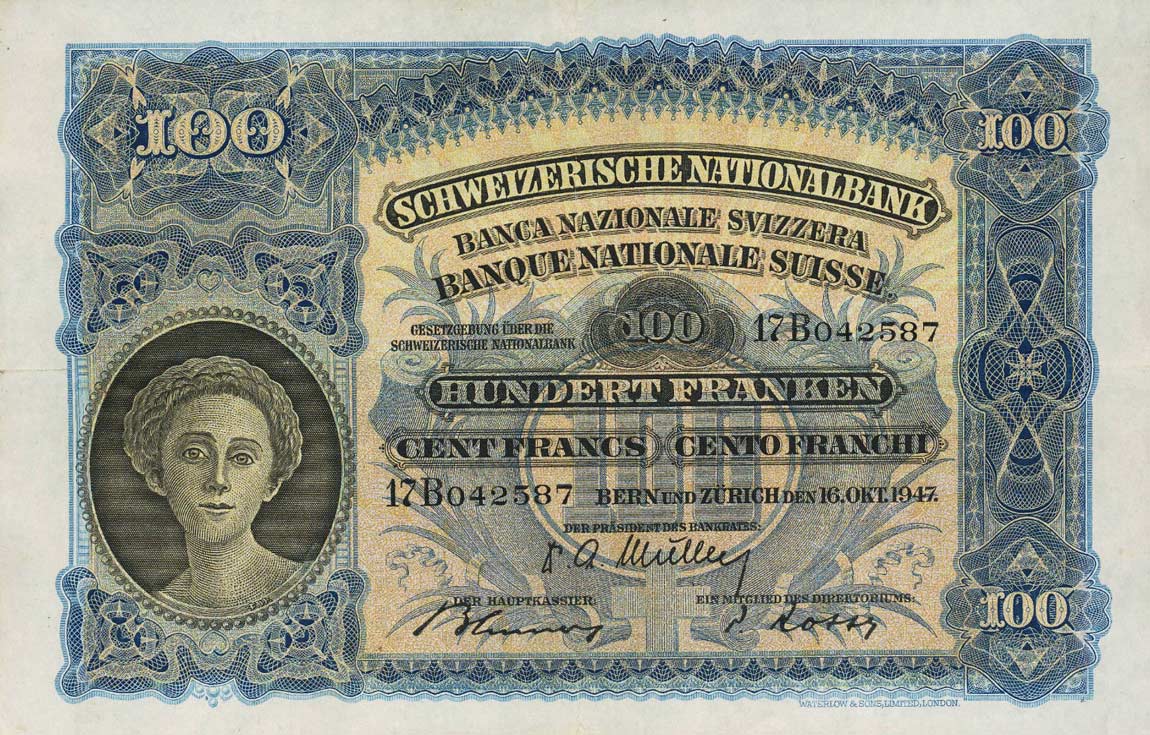 Front of Switzerland p35u: 100 Franken from 1947