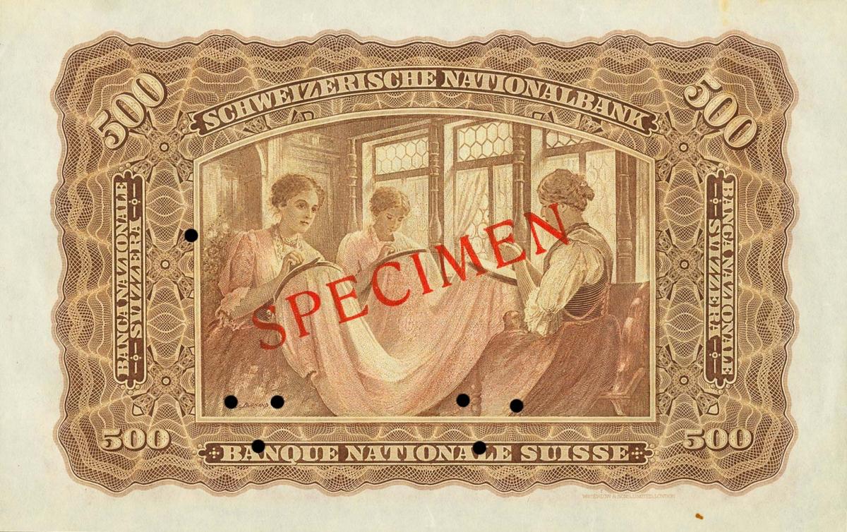 Back of Switzerland p36s: 500 Franken from 1928