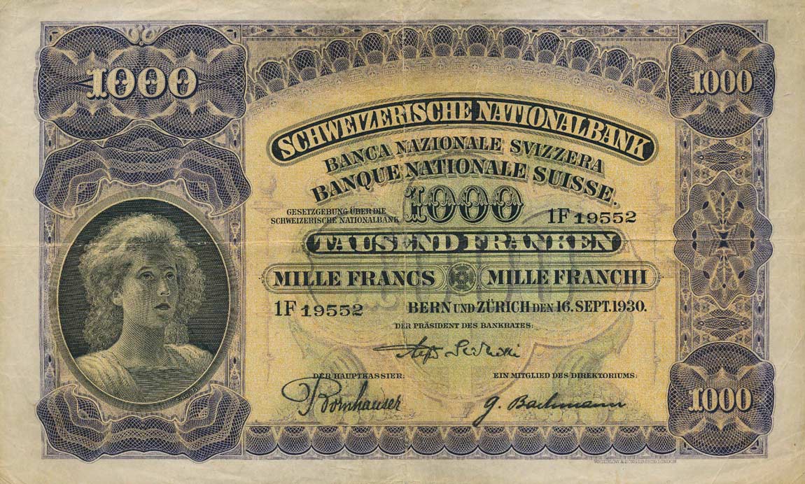 Front of Switzerland p37b: 1000 Franken from 1930