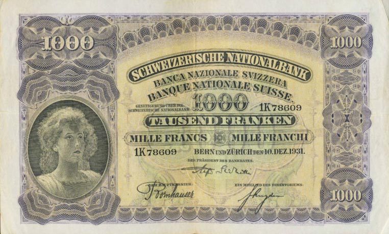 Front of Switzerland p37d: 1000 Franken from 1931