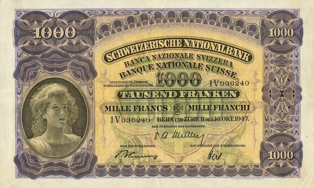 Front of Switzerland p37h: 1000 Franken from 1947