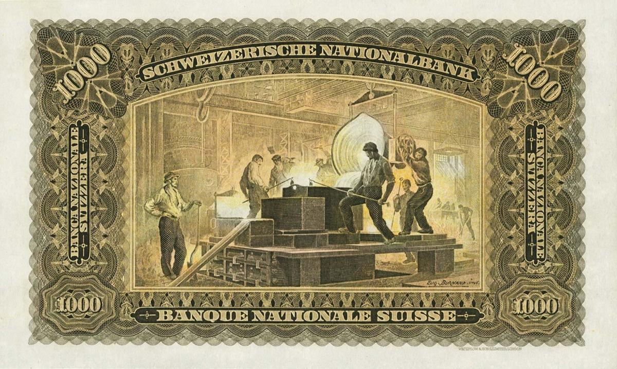 Back of Switzerland p37i: 1000 Franken from 1955