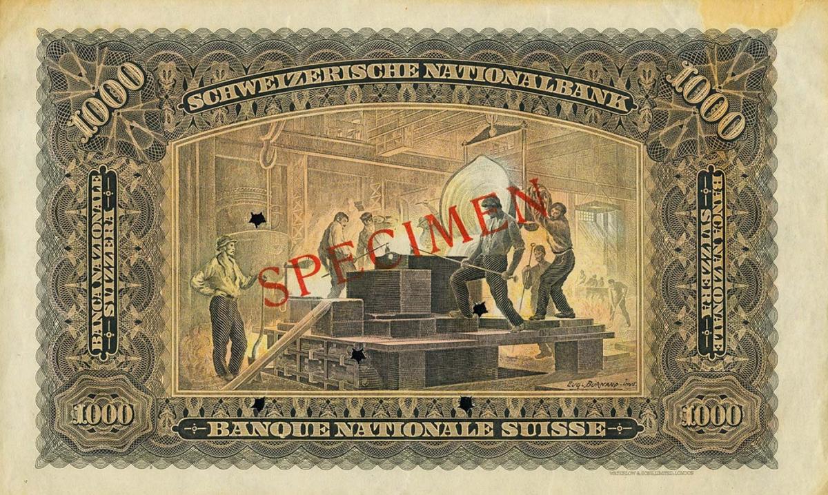 Back of Switzerland p37s: 1000 Franken from 1927
