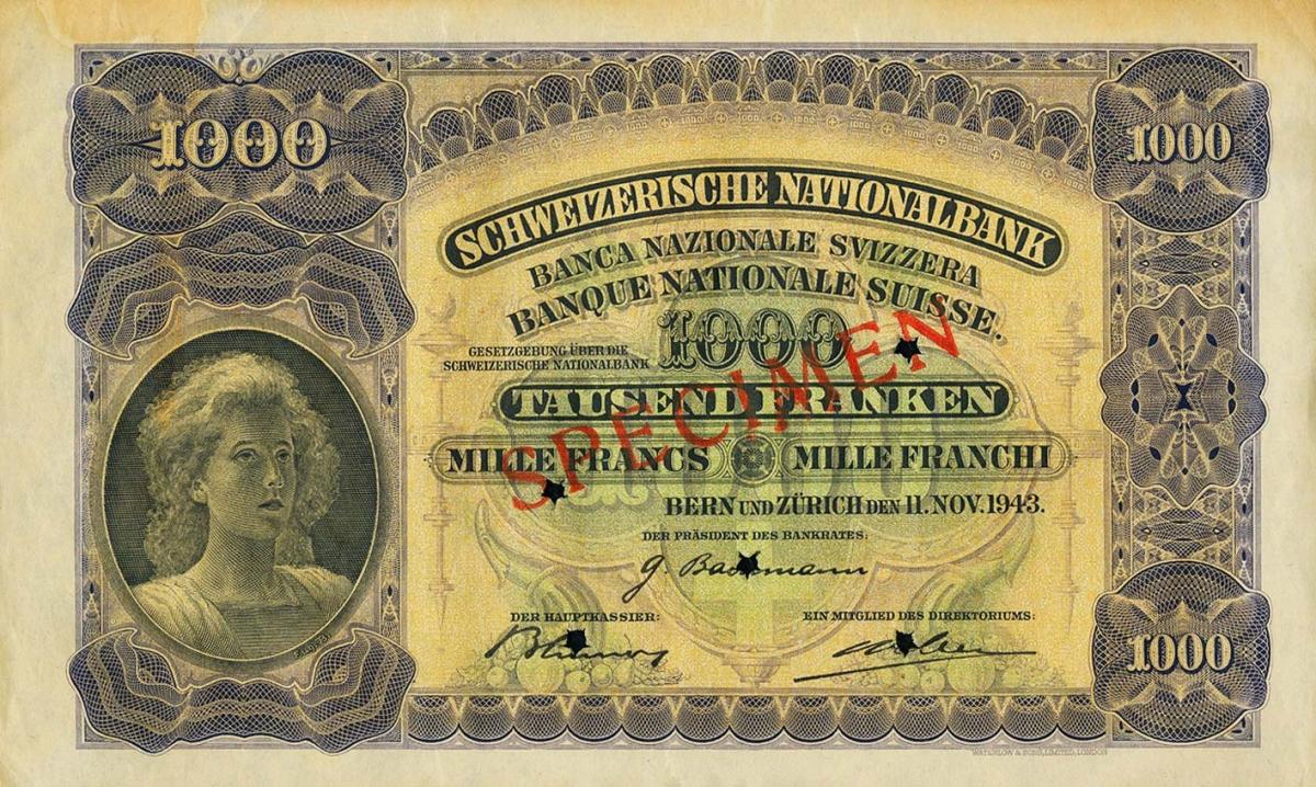 Front of Switzerland p37s: 1000 Franken from 1927