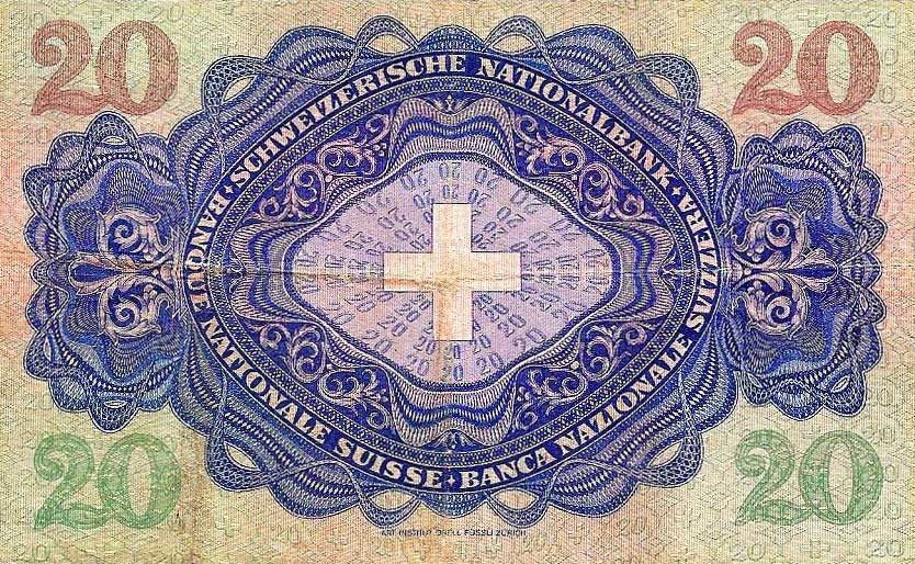Back of Switzerland p39d: 20 Franken from 1933