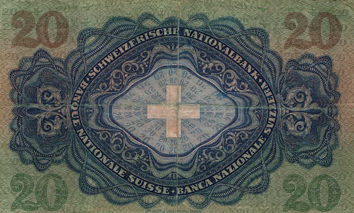 Back of Switzerland p39h: 20 Franken from 1938