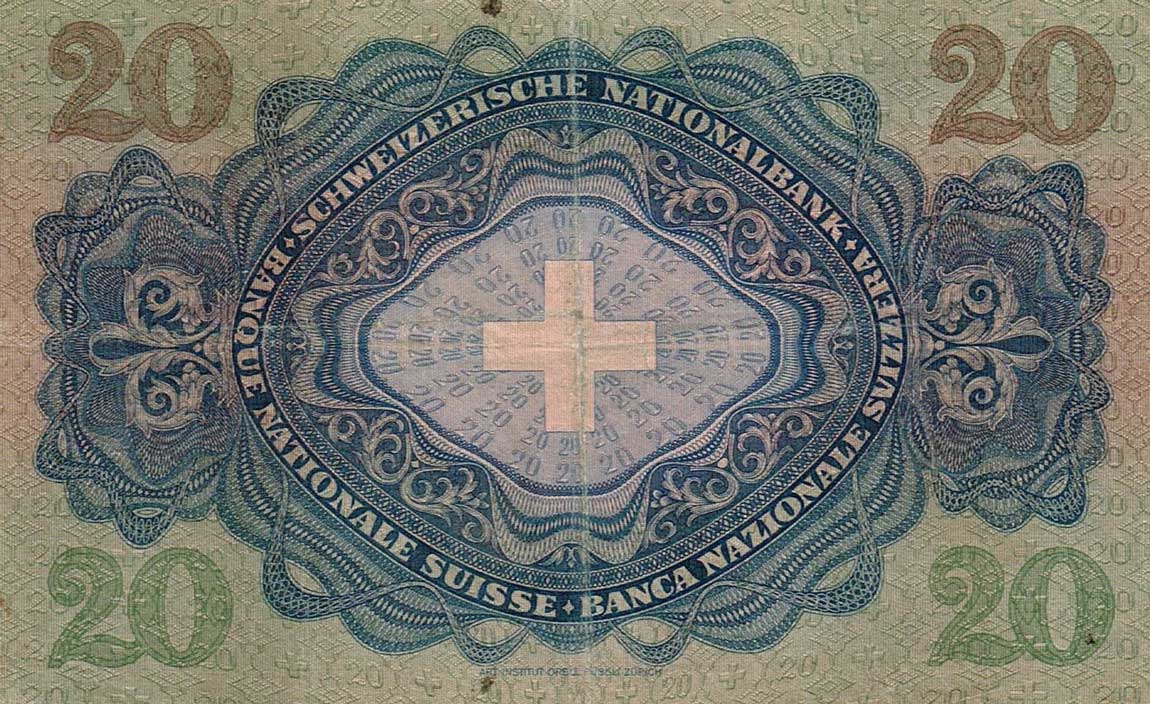 Back of Switzerland p39j: 20 Franken from 1939