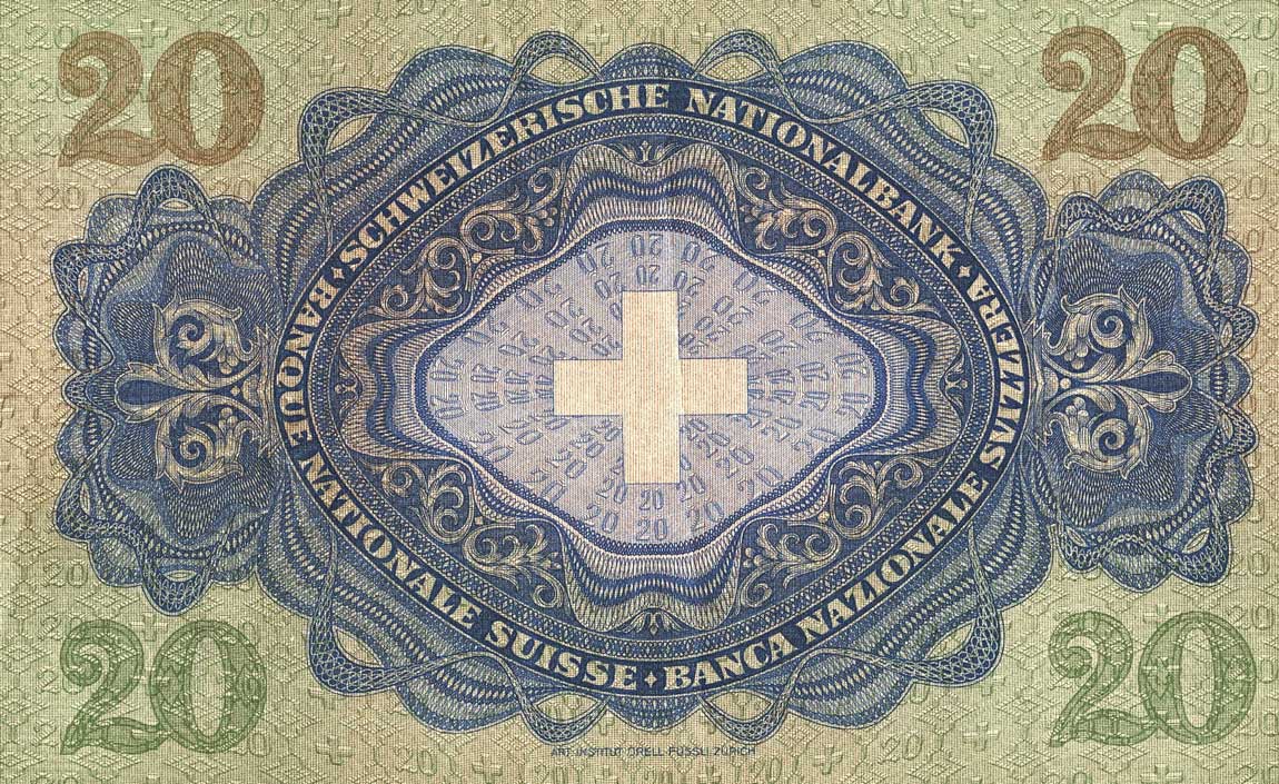 Back of Switzerland p39k: 20 Franken from 1940