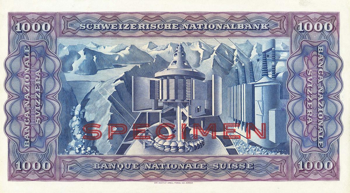 Back of Switzerland p44s: 1000 Franken from 1950
