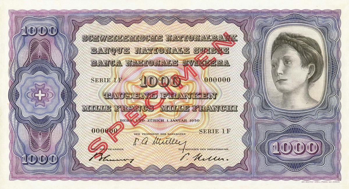 Front of Switzerland p44s: 1000 Franken from 1950