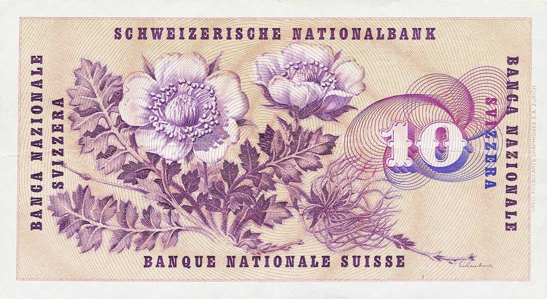 Back of Switzerland p45k: 10 Franken from 1965