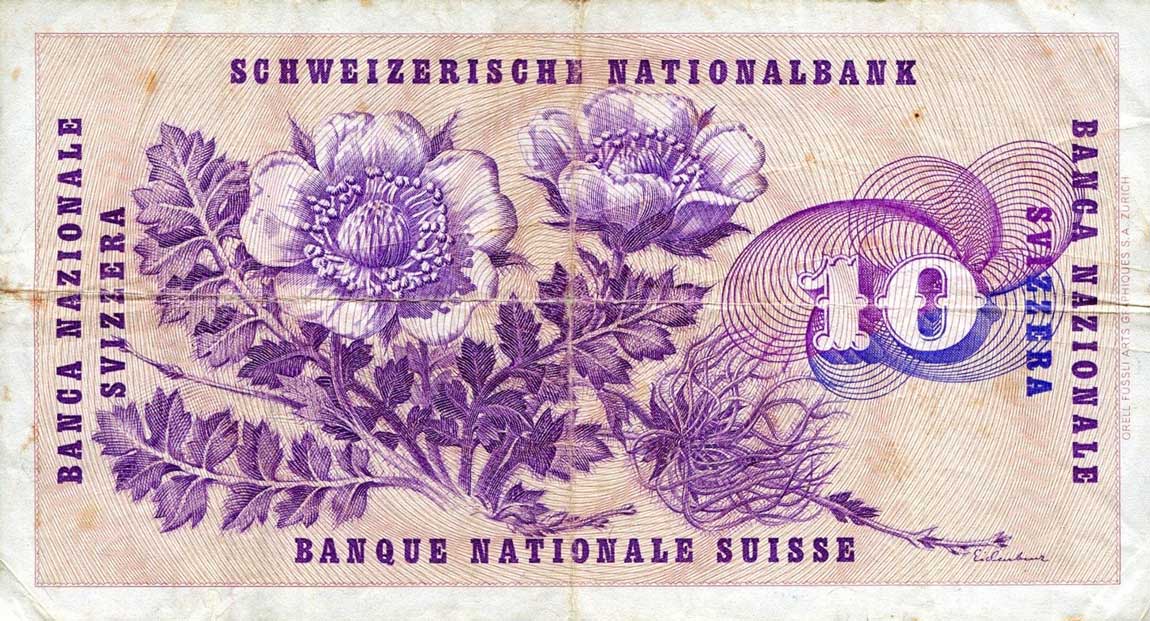 Back of Switzerland p45o: 10 Franken from 1969