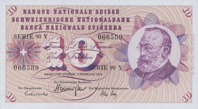 Front of Switzerland p45s: 10 Franken from 1973