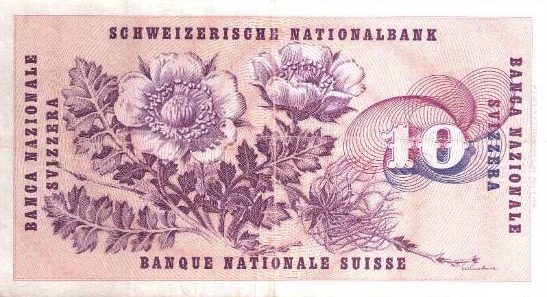 Back of Switzerland p45u: 10 Franken from 1977