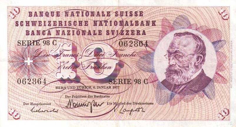 Front of Switzerland p45u: 10 Franken from 1977