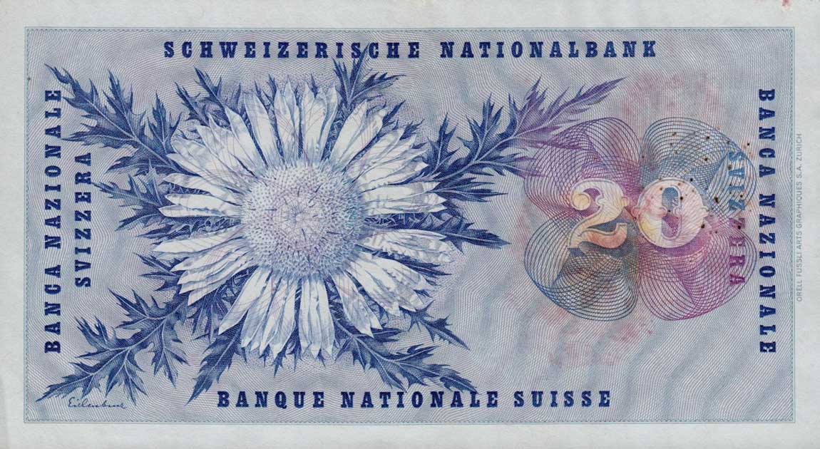 Back of Switzerland p46g: 20 Franken from 1959