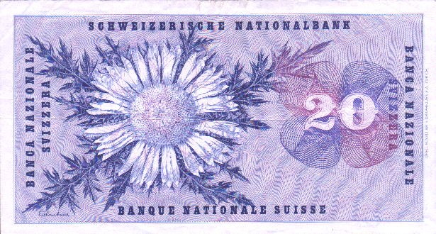 Back of Switzerland p46i: 20 Franken from 1961