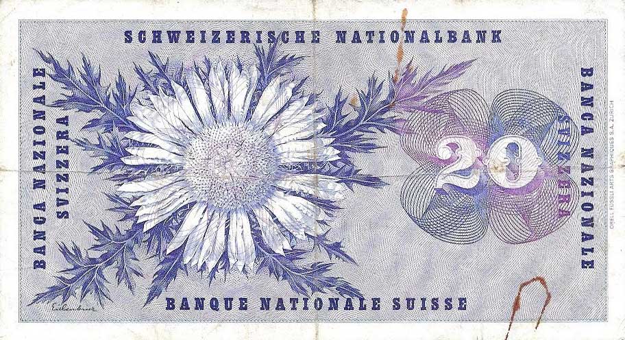 Back of Switzerland p46j: 20 Franken from 1963
