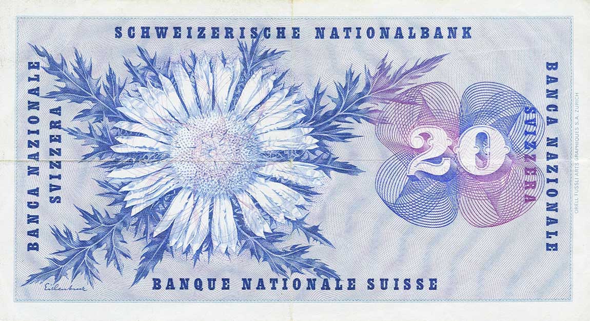 Back of Switzerland p46k: 20 Franken from 1964