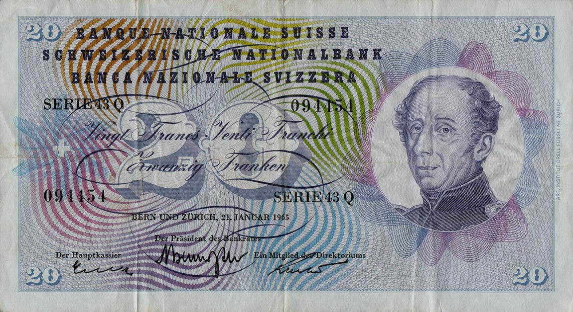 Front of Switzerland p46l: 20 Franken from 1965