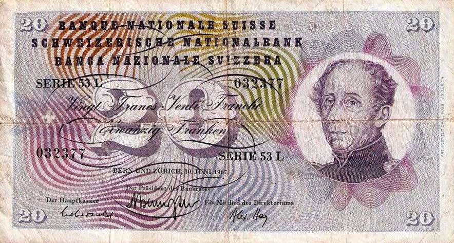 Front of Switzerland p46o: 20 Franken from 1967