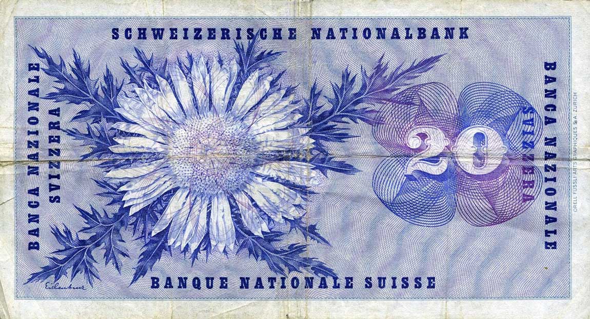 Back of Switzerland p46p: 20 Franken from 1968