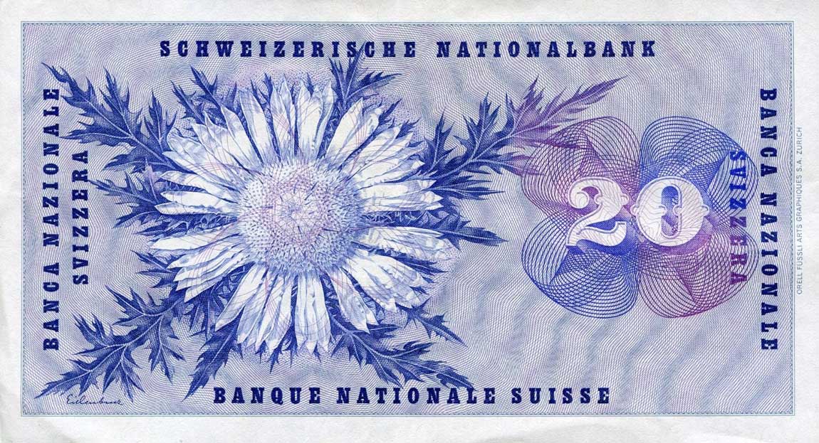 Back of Switzerland p46q: 20 Franken from 1969
