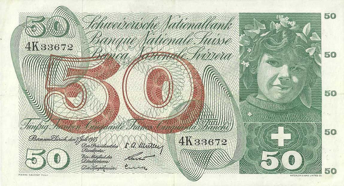 Front of Switzerland p47a: 50 Franken from 1955