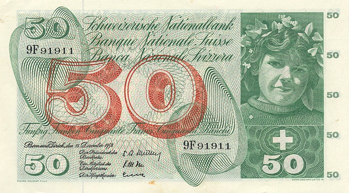 Front of Switzerland p47c: 50 Franken from 1958
