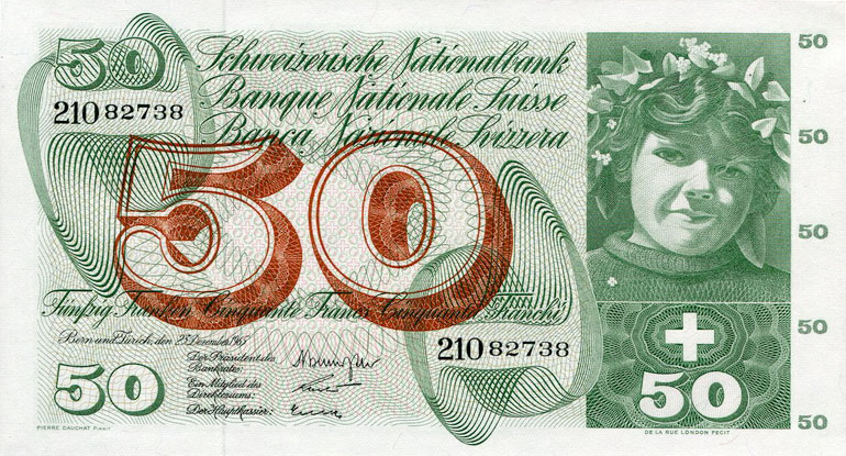 Front of Switzerland p48f: 50 Franken from 1965