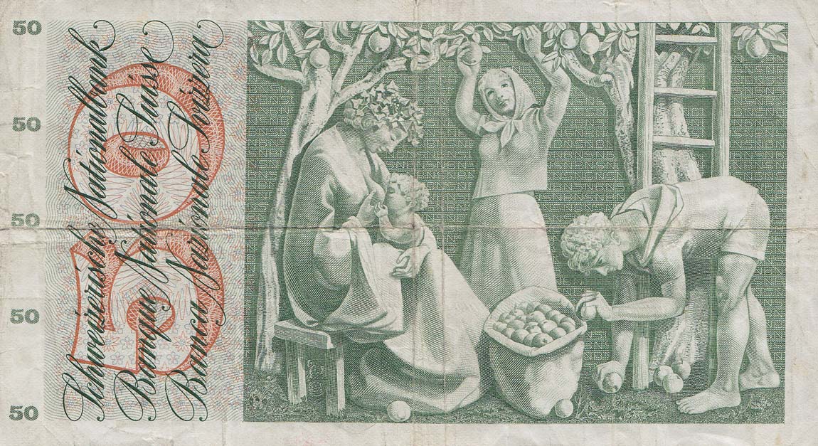 Back of Switzerland p48i: 50 Franken from 1969