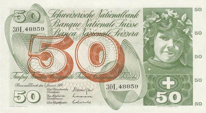 Front of Switzerland p48j: 50 Franken from 1970