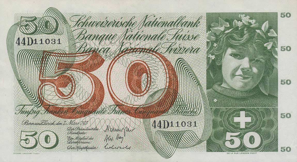 Front of Switzerland p48m: 50 Franken from 1973