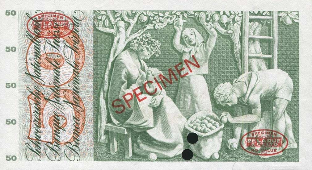 Back of Switzerland p48s: 50 Franken from 1961