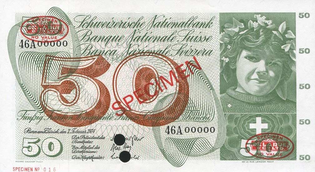 Front of Switzerland p48s: 50 Franken from 1961