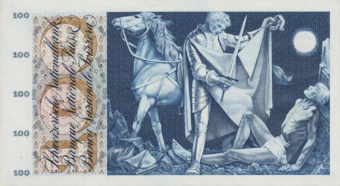 Back of Switzerland p49b: 100 Franken from 1957