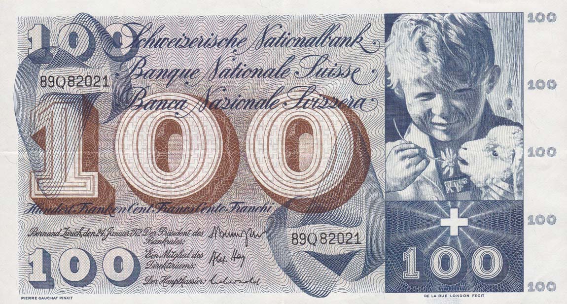 Front of Switzerland p49n: 100 Franken from 1972
