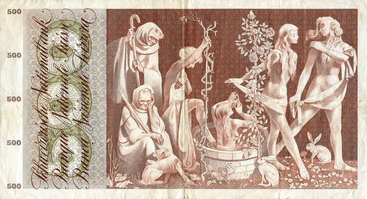 Back of Switzerland p51a: 500 Franken from 1961