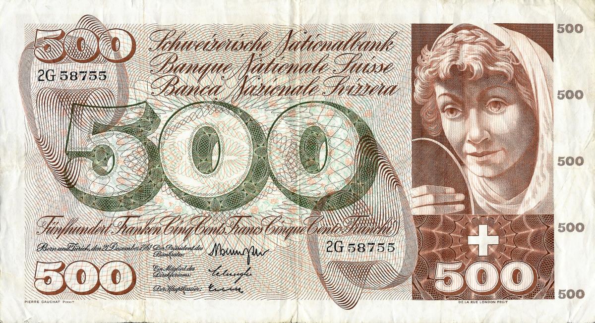 Front of Switzerland p51a: 500 Franken from 1961